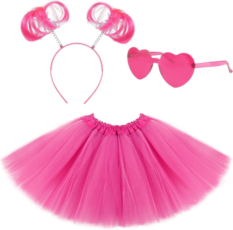Lainlight Store Tutu for Girls, 3 Layered Tulle Tutu Skirts Set with Heart Glasses,Ponytail Headband Cosplay Party Supplies - Image 1